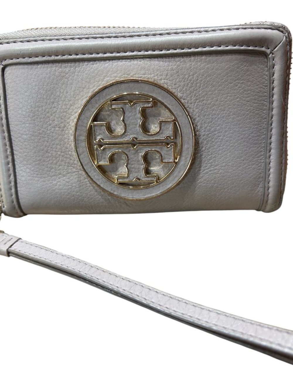 TORY BURCH AMANDA WALLET WRISTLET IN GRAY LEATHER